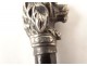 Antique cane with silver-plated metal handle, poodle dog head, wooden shaft, 19th century