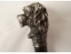 Antique cane with silver-plated metal handle, poodle dog head, wooden shaft, 19th century