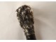 Antique cane with silver-plated metal handle, poodle dog head, wooden shaft, 19th century
