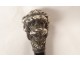 Antique cane with silver-plated metal handle, poodle dog head, wooden shaft, 19th century