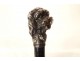 Antique cane with silver-plated metal handle, poodle dog head, wooden shaft, 19th century