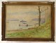 Watercolor marine landscape view seaside port boats Brest Brittany 20th century