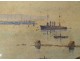 Watercolor marine landscape view seaside port boats Brest Brittany 20th century