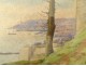 Watercolor marine landscape view seaside port boats Brest Brittany 20th century