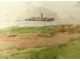 Watercolor marine landscape view seaside port boats Brest Brittany 20th century