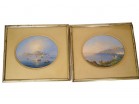 Pair of Neapolitan gouaches, landscapes, bay of Naples, Vesuvius, fishermen, Italy, 19th century