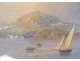 Pair of Neapolitan gouaches, landscapes, bay of Naples, Vesuvius, fishermen, Italy, 19th century