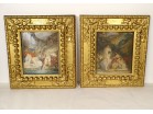 Pair of watercolors by Emile Lessore, nude women bathers, naiads, Sèvres, 19th century