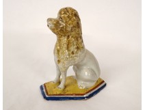 Small sculpture statuette poodle dog polychrome earthenware Brussels 19th century