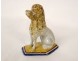Small sculpture statuette poodle dog polychrome earthenware Brussels 19th century
