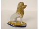 Small sculpture statuette poodle dog polychrome earthenware Brussels 19th century