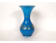 Baccarat blue opaline vase with gilt threads and flowers, Napoleon III, 19th century