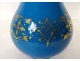 Baccarat blue opaline vase with gilt threads and flowers, Napoleon III, 19th century