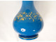 Baccarat blue opaline vase with gilt threads and flowers, Napoleon III, 19th century