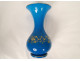 Baccarat blue opaline vase with gilt threads and flowers, Napoleon III, 19th century