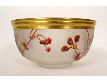 Frosted enamelled crystal cup Legras Victor Saglier flowers Art Nouveau 19th century