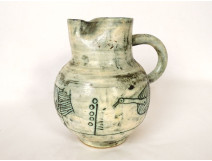 Jacques Blin ceramic carafe pitcher with stylized birds, 1950s, 20th century