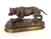 Pierre-Jules Mène bronze sculpture of a pointing hunting dog, 20th century