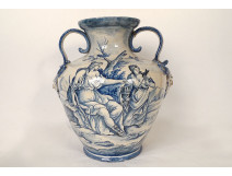 Large Italian majolica vase Savona mythology antique landscape 19th century