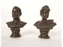 Pair of small bronze sculptures, bust of Queen Wilhelmina, Netherlands, Henry the 20th