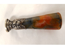 Seal stamp moss agate solid silver boar head 19th century