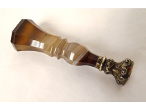 Seal stamp moss agate solid silver boar head 19th century