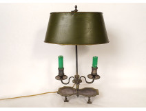 Bouillotte lamp, 2 bronze lights, sheet metal lampshade, caryatid bust, torches, 19th century
