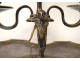 Bouillotte lamp, 2 bronze lights, sheet metal lampshade, caryatid bust, torches, 19th century