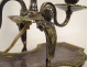 Bouillotte lamp, 2 bronze lights, sheet metal lampshade, caryatid bust, torches, 19th century