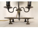 Bouillotte lamp, 2 bronze lights, sheet metal lampshade, caryatid bust, torches, 19th century