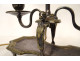 Bouillotte lamp, 2 bronze lights, sheet metal lampshade, caryatid bust, torches, 19th century