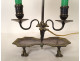 Bouillotte lamp, 2 bronze lights, sheet metal lampshade, caryatid bust, torches, 19th century