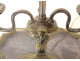 Bouillotte lamp, 2 bronze lights, sheet metal lampshade, caryatid bust, torches, 19th century