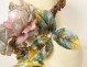Large slip vase bouquet of colorful pink flowers Saint Denis 19th century