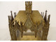 Gothic reliquary shrine, gilded bronze, chapel, rose windows, statues of Saints, 19th century