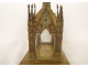 Gothic reliquary shrine, gilded bronze, chapel, rose windows, statues of Saints, 19th century