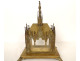 Gothic reliquary shrine, gilded bronze, chapel, rose windows, statues of Saints, 19th century