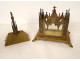 Gothic reliquary shrine, gilded bronze, chapel, rose windows, statues of Saints, 19th century