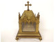 Gothic reliquary shrine, gilded bronze, chapel, rose windows, statues of Saints, 19th century
