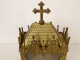 Gothic reliquary shrine, gilded bronze, chapel, rose windows, statues of Saints, 19th century