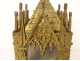 Gothic reliquary shrine, gilded bronze, chapel, rose windows, statues of Saints, 19th century