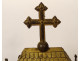 Gothic reliquary shrine, gilded bronze, chapel, rose windows, statues of Saints, 19th century
