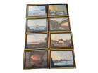 Series 8 Neapolitan gouaches landscapes eruption Vesuvius Fusaro Naples 19th century