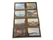 Series 8 Neapolitan gouaches landscapes eruption Vesuvius Fusaro Naples 19th century