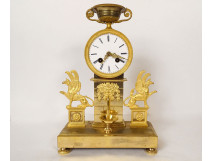 Empire clock gilded bronze winged griffins fountain mascaron fauna cup 19th century