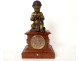 Griotte marble clock bronze cherub Pan Player Aulos Denier NapIII 19th century