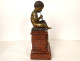 Griotte marble clock bronze cherub Pan Player Aulos Denier NapIII 19th century