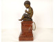 Griotte marble clock bronze cherub Pan Player Aulos Denier NapIII 19th century