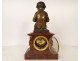Griotte marble clock bronze cherub Pan Player Aulos Denier NapIII 19th century