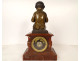 Griotte marble clock bronze cherub Pan Player Aulos Denier NapIII 19th century